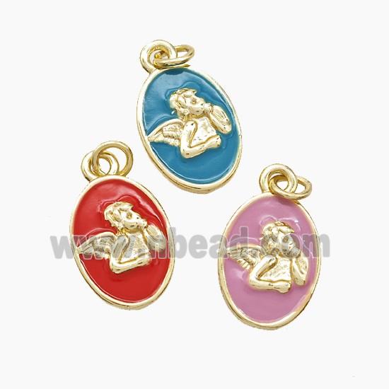 Copper Angel Pendant Enamel Gold Plated Mixed