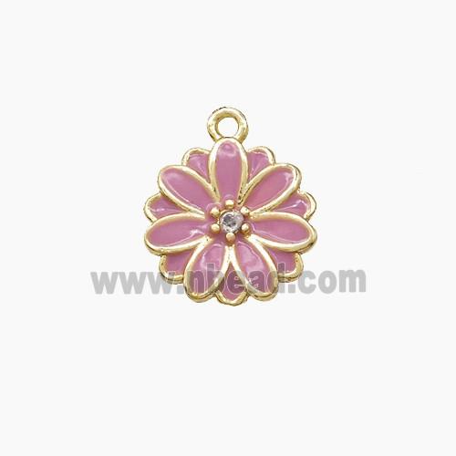Copper Flower Pendant Pink Enamel Gold Plated