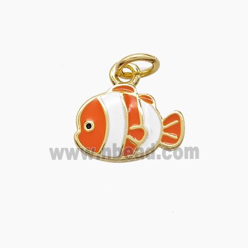 Copper Fish Pendant White Orange Enamel Gold Plated