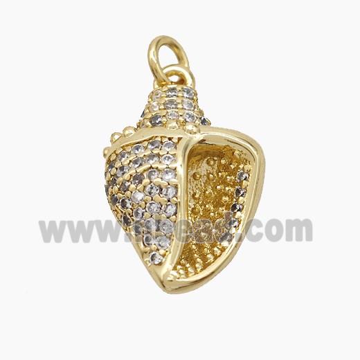 Copper Conch Shell Pendant Pave Zirconia Gold Plated