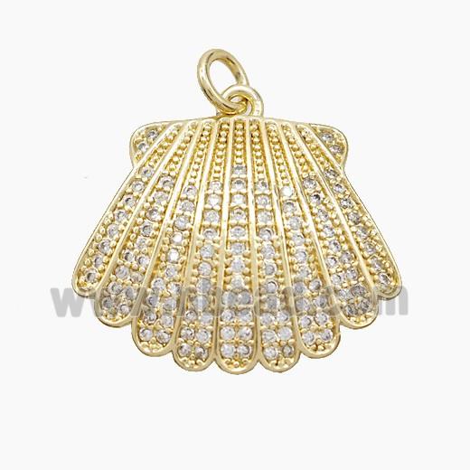 Copper Scallop Shell Pendant Pave Zirconia Gold Plated