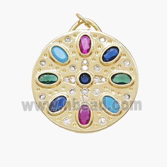 Copper Compass Pendant Pave Zirconia Gold Plated