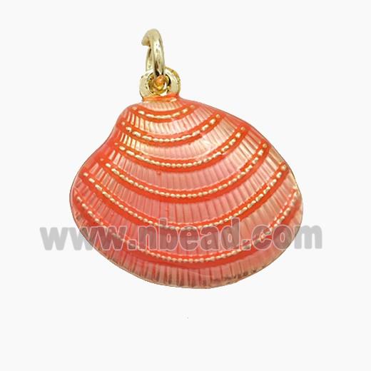 Copper Scallop Shell Pendant Pink Painted Gold Plated