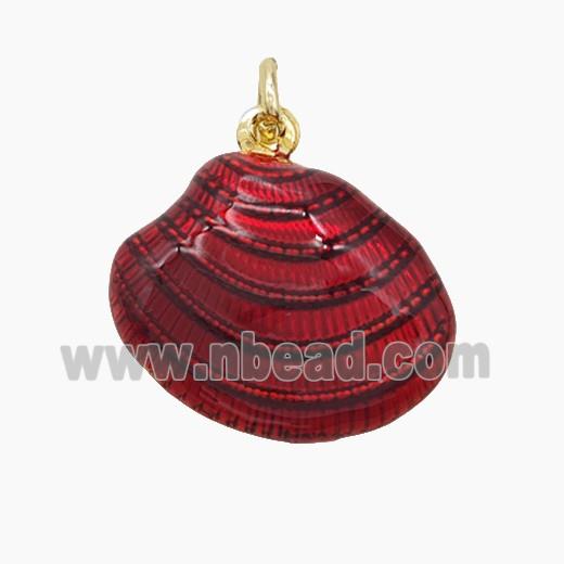 Copper Scallop Shell Pendant Red Painted Gold Plated