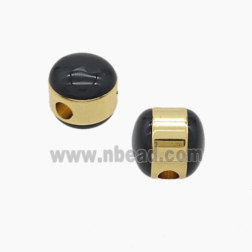 Copper Button Beads Black Enamel Gold Plated