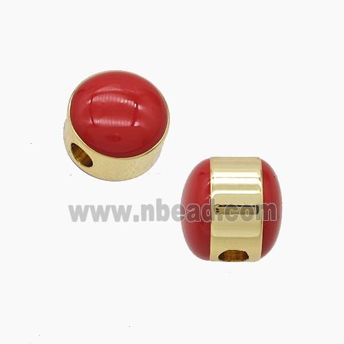 Copper Button Beads Red Enamel Gold Plated