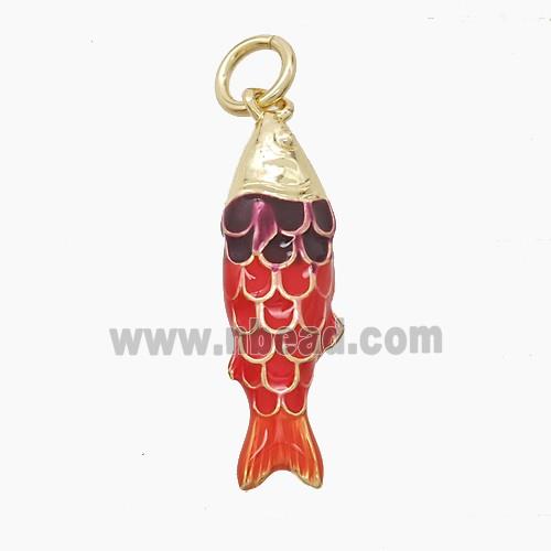 Copper Fish Pendant Red Enamel Gold Plated
