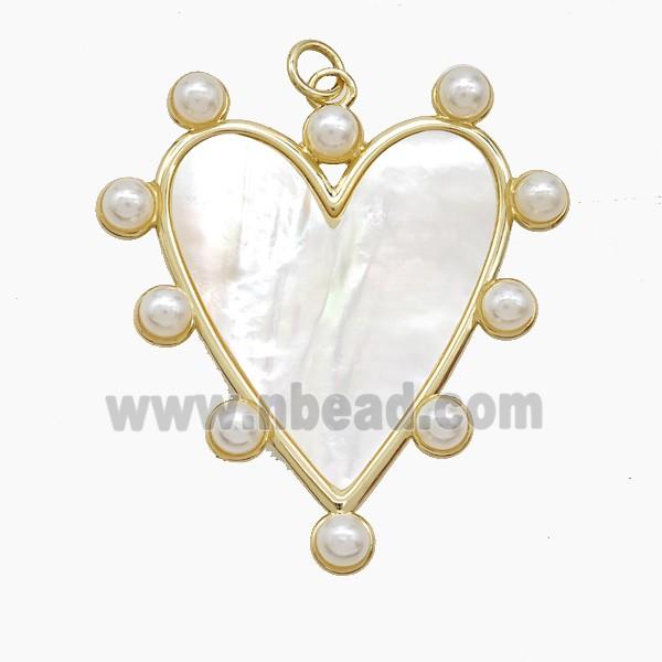 Copper Heart Pendant Pave Shell Resin Gold Plated