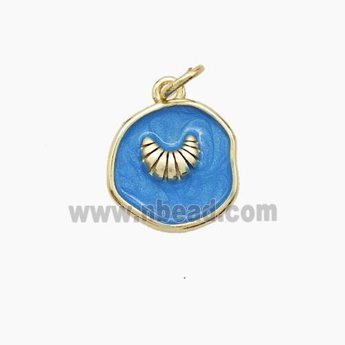 Copper Conch Shell Pendant Blue Painted Gold Plated