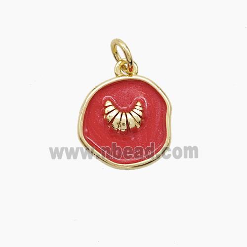 Copper Conch Shell Pendant Red Painted Gold Plated