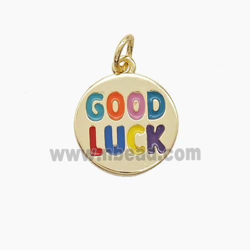 Copper GOODLUCK Pendant Multicolor Enamel Gold Plated