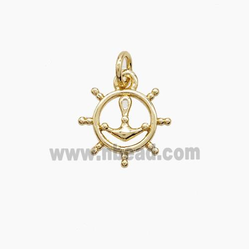Copper Ship Wheel And Anchor Pendant Gold Plated