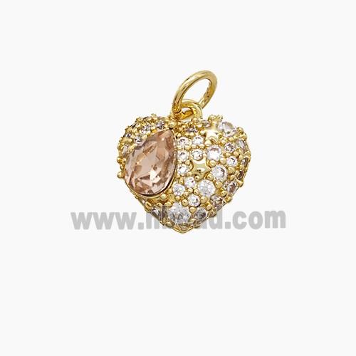 Copper Heart Pendant Pave Zirconia Gold Plated