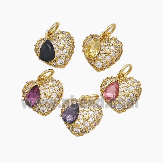 Copper Heart Pendant Pave Zirconia Gold Plated Mixed