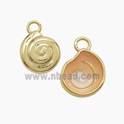 Copper Spiral Shell Pendant Peach Enamel Gold Plated