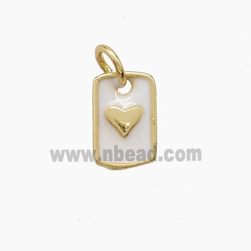 Copper Rectangle Heart Pendant White Enamel Gold Plated
