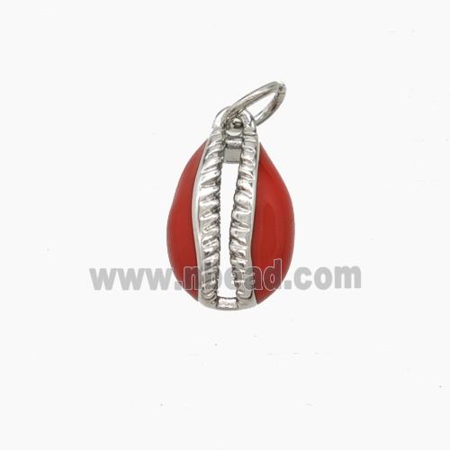 Copper Conch Shell Pendant Red Enamel Platinum Plated