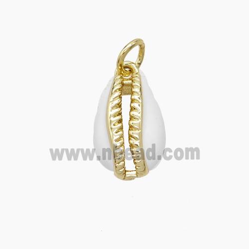 Copper Conch Shell Pendant White Enamel Gold Plated