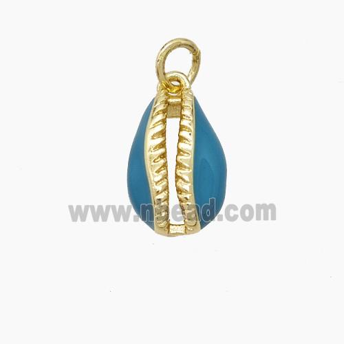 Copper Conch Shell Pendant Blue Enamel Gold Plated