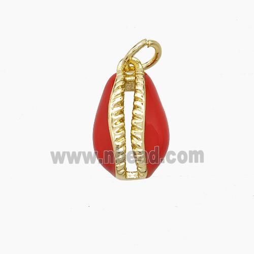Copper Conch Shell Pendant Red Enamel Gold Plated