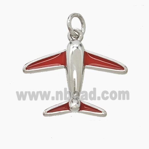 Copper Airplane Pendant Red Enamel Platinum Plated
