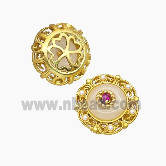Copper Button Beads Pave Resin Gold Plated