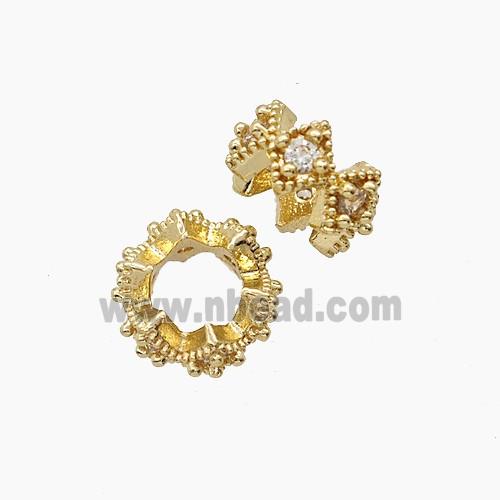 Copper Rondelle Beads Pave Zirconia Gold Plated