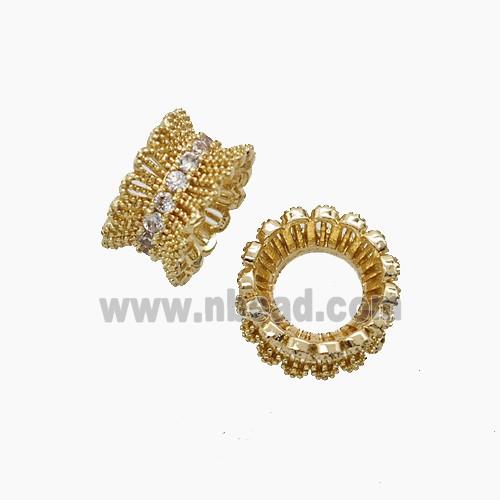 Copper Rondelle Beads Pave Zirconia Gold Plated
