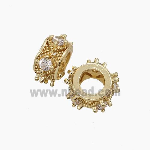 Copper Rondelle Beads Pave Zirconia Gold Plated