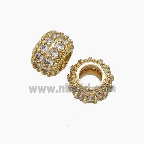Copper Rondelle Beads Pave Zirconia Gold Plated