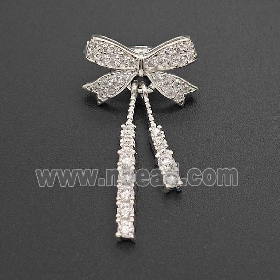Copper Bowknot Pendant Pave Zirconia Shiny Silver