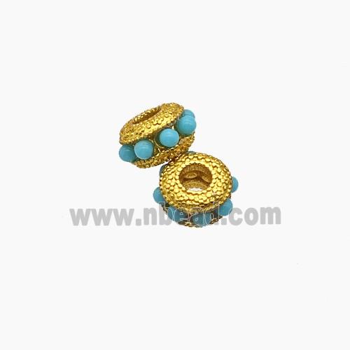 Copper Rondelle Beads Pave Resin Gold Plated