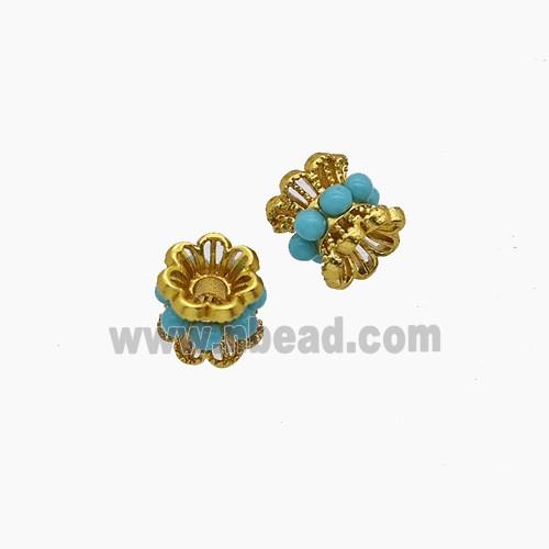 Copper Beadcaps Pave Resin Gold Plated