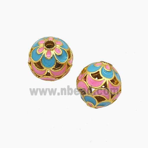 Copper Lotus Beads Enamel Round Gold Plated