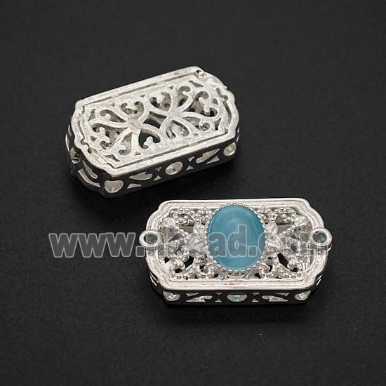 Copper Rectangle Beads Pave Catseye Shiny Silver