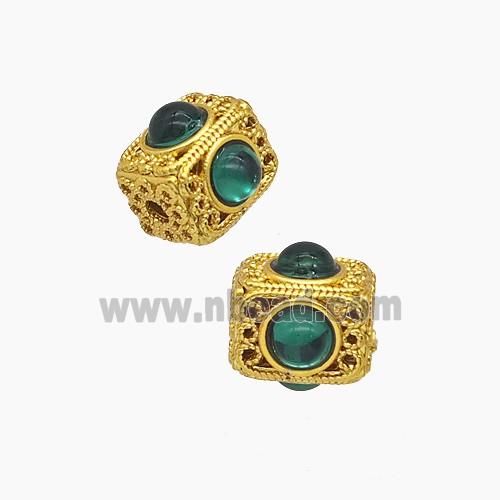 Copper Cube Beads Pave Resin Gold Plated