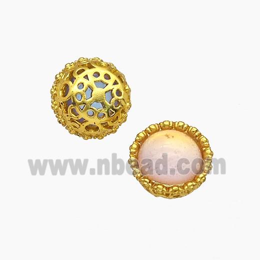 Copper Button Beads Pave Resin Gold Plated