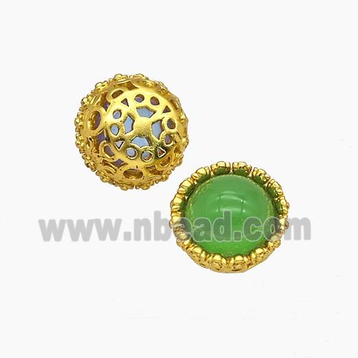 Copper Button Beads Pave Catseye Gold Plated