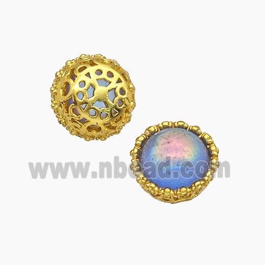 Copper Button Beads Pave Catseye Gold Plated