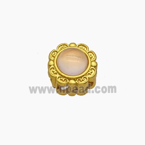 Copper Button Beads Pave Catseye Gold Plated