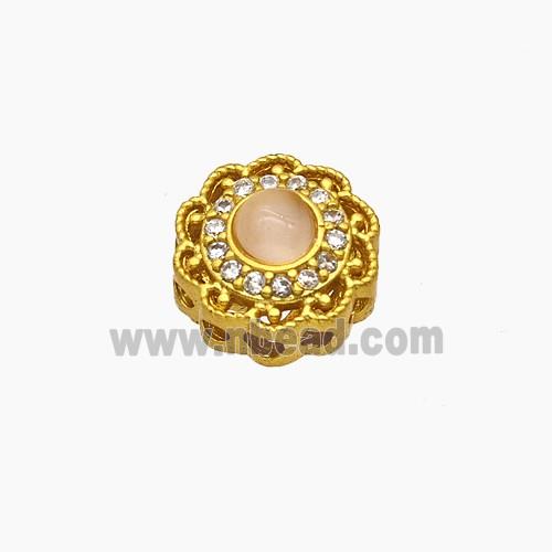 Copper Button Beads Pave Catseye Gold Plated