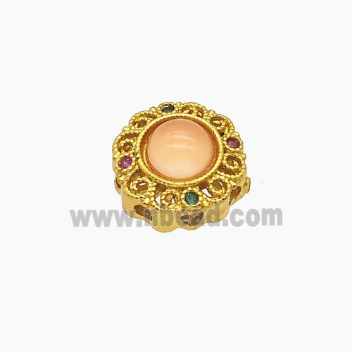 Copper Button Beads Pave Catseye Gold Plated