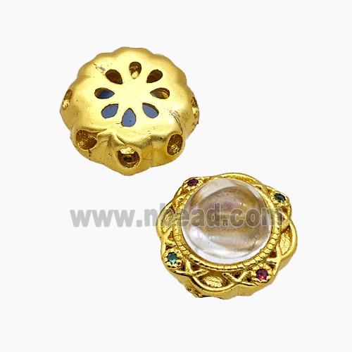 Copper Button Beads Pave Acrylic Gold Plated