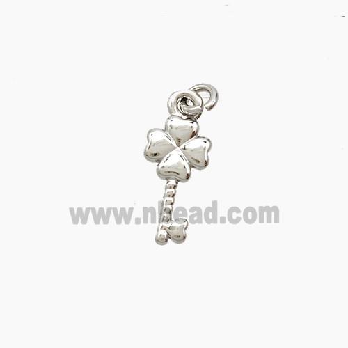 Copper Key Pendant Clover Platinum Plated