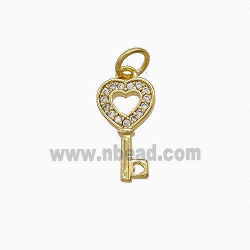 Copper Key Pendant Pave Zirconia 18K Gold Plated