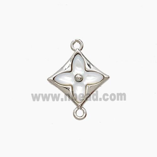 Copper Clover Connector Pave Shell Platinum Plated