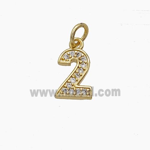 Copper Number-2 Pendant Pave Zirconia Two Gold Plated