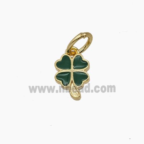 Copper Clover Pendant Deepgreen Enamel Gold Plated