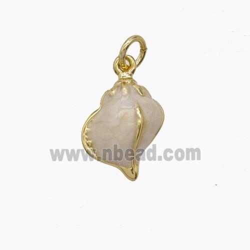 Conch Shell Charms Copper Pendant White Enamel Gold Plated