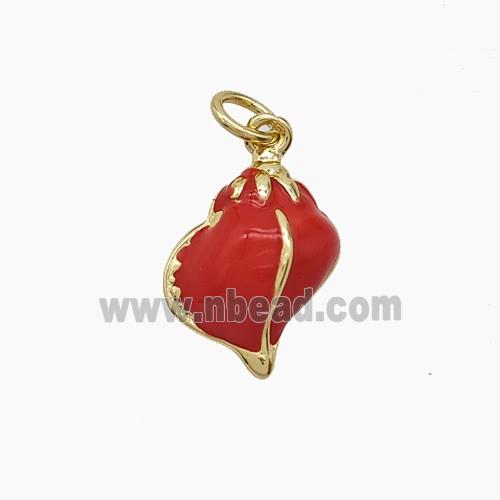 Conch Shell Charms Copper Pendant Red Enamel Gold Plated
